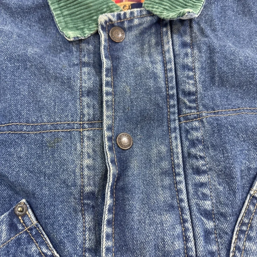 Vtg GAP Denim Jacket Kids XS Corduroy Collar Plaid Lined Chore‎ Barn Coat 90s